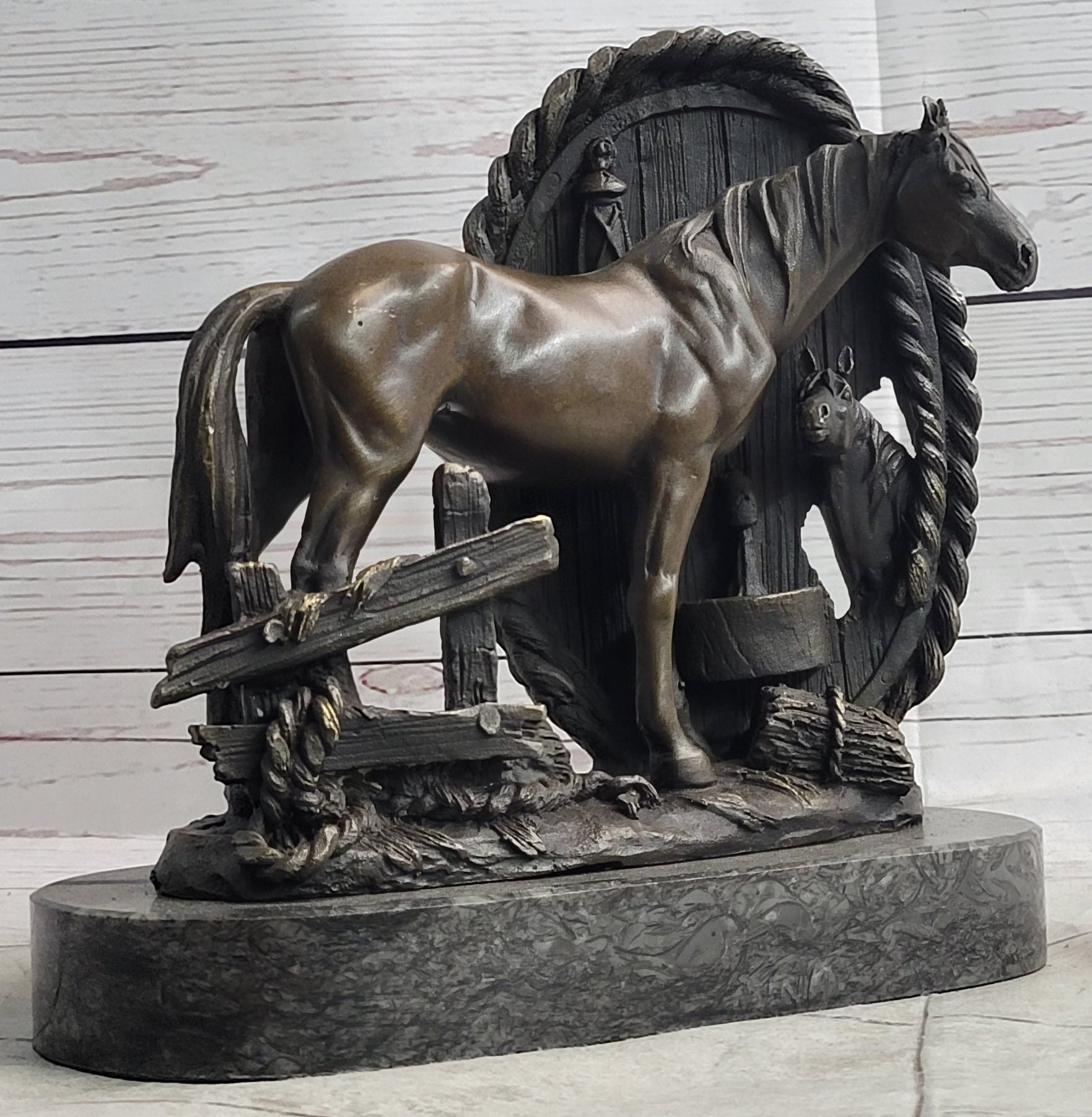 Horses Foal Equestrian Bronze Metal Sculpture Signed Art