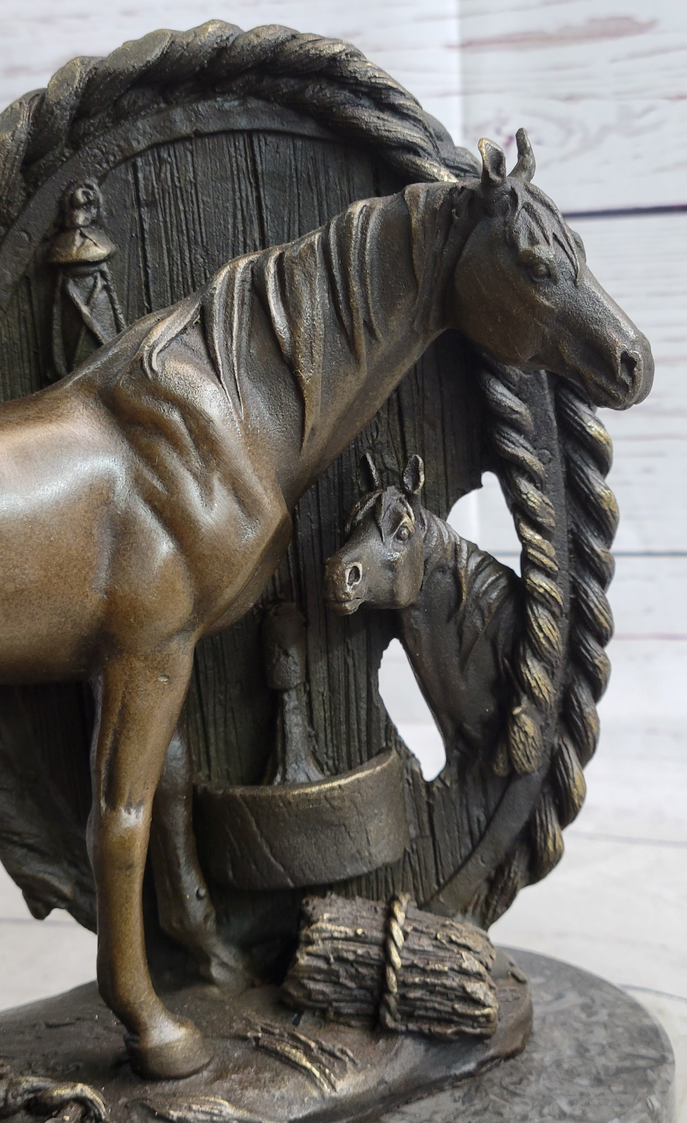Horses Foal Equestrian Bronze Metal Sculpture Signed Art
