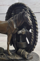 Horses Foal Equestrian Bronze Metal Sculpture Signed Art