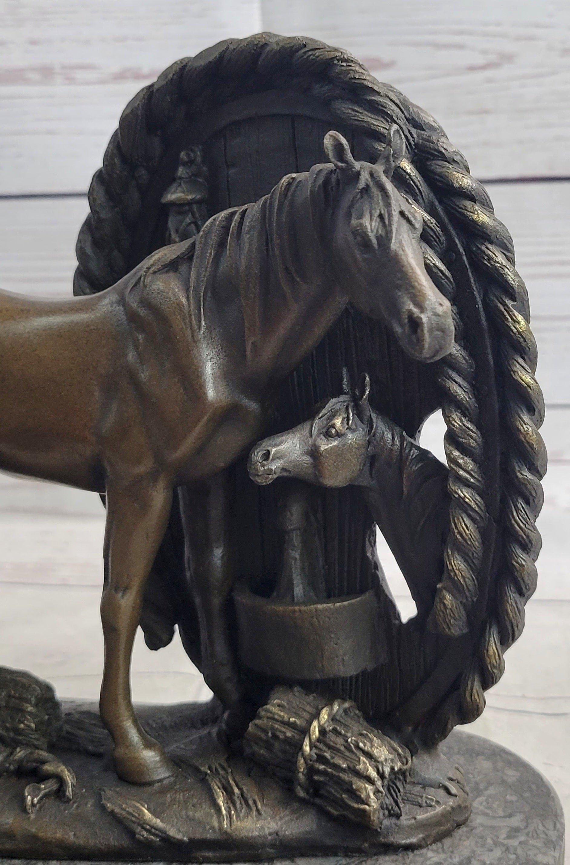 Horses Foal Equestrian Bronze Metal Sculpture Signed Art
