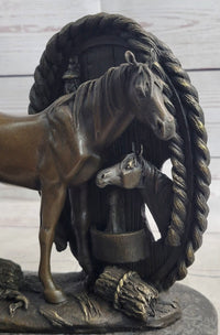 Horses Foal Equestrian Bronze Metal Sculpture Signed Art