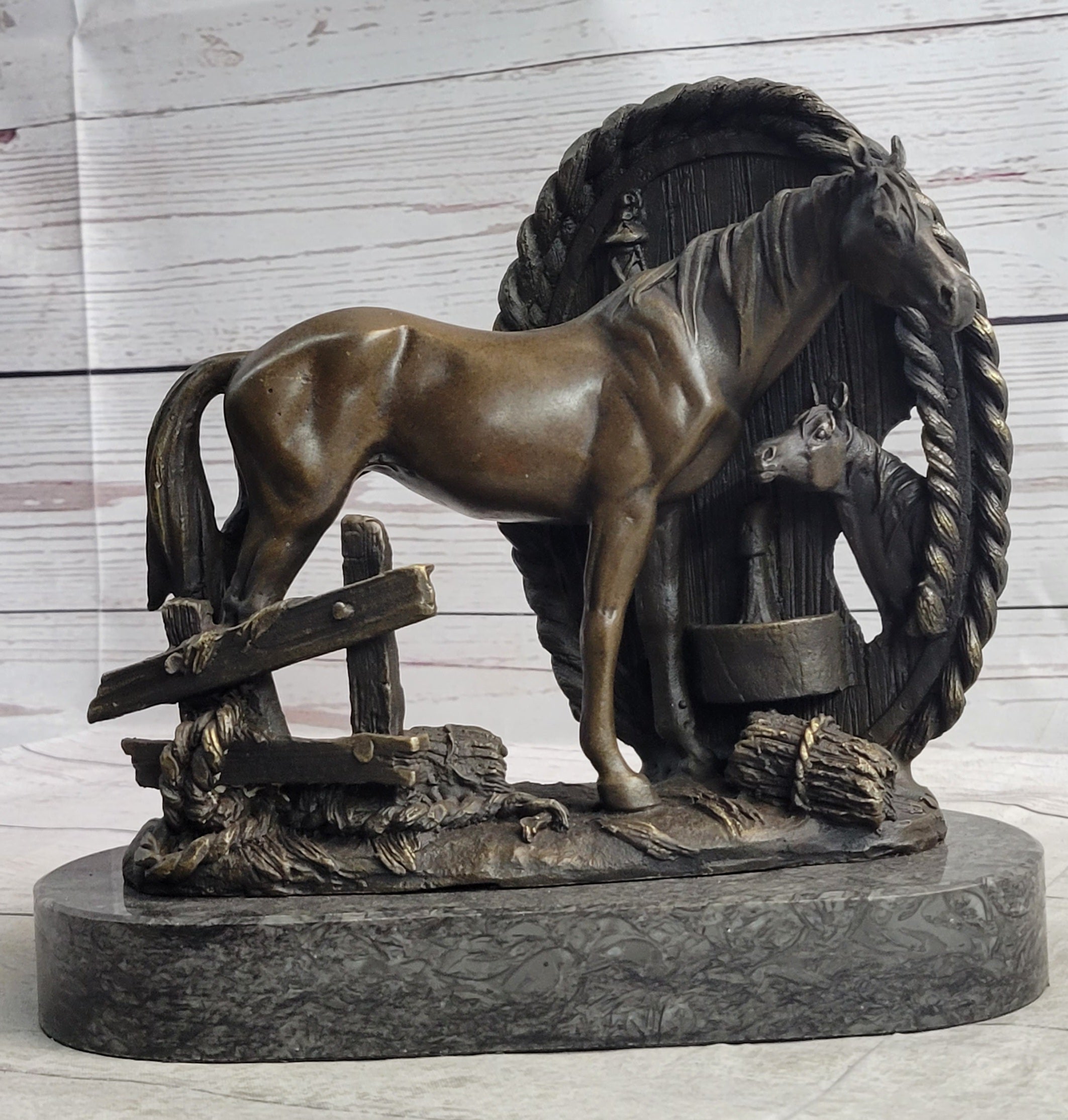 Horses Foal Equestrian Bronze Metal Sculpture Signed Art