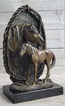 Mare & Foal Bronze Sculpture on Marble Base