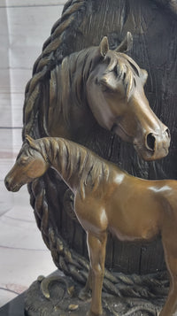 Mare & Foal Bronze Sculpture on Marble Base