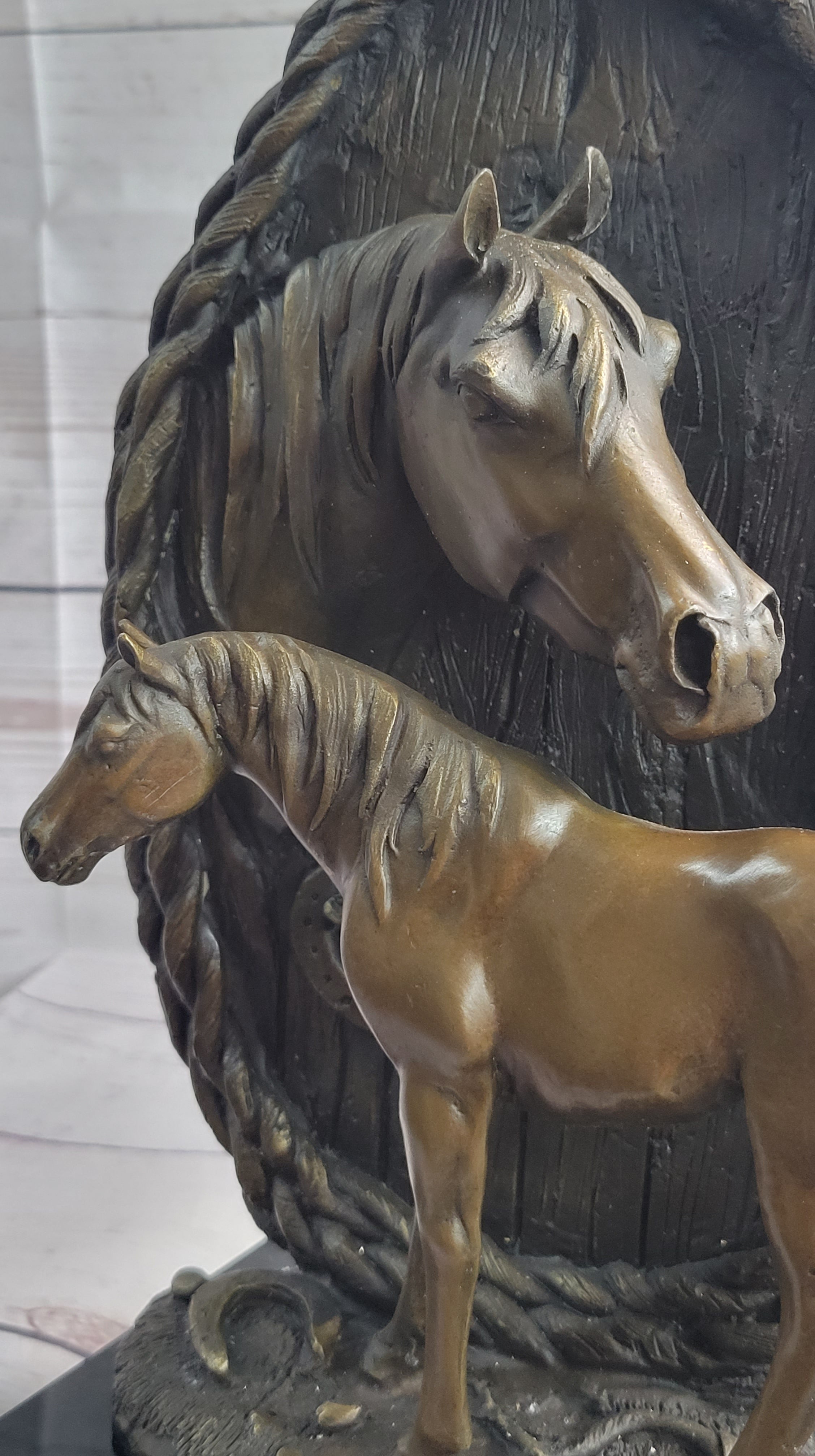 Mare & Foal Bronze Sculpture on Marble Base