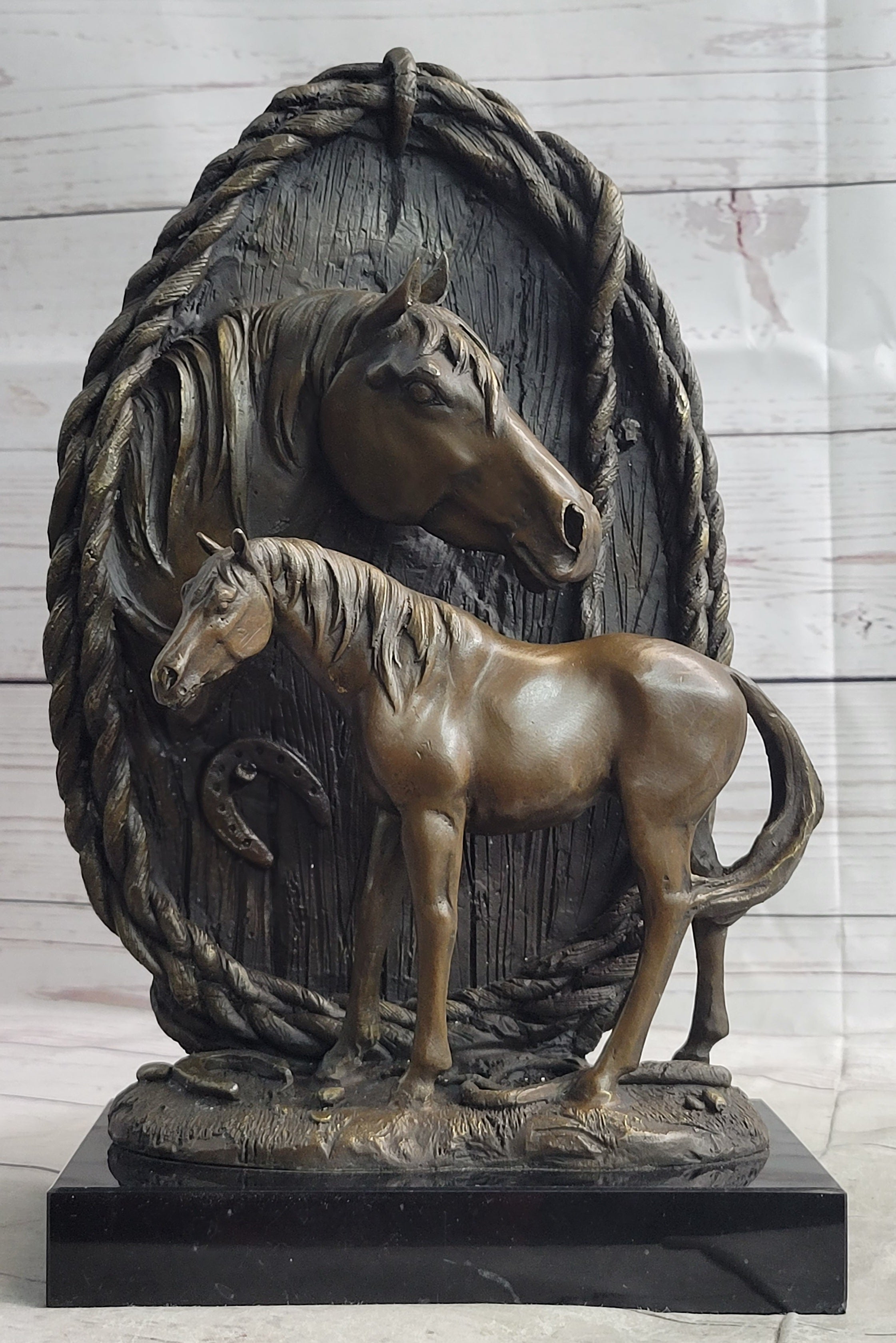 Mare & Foal Bronze Sculpture on Marble Base