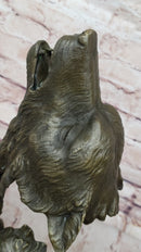 Howling Wolves Bronze Sculpture - Dual Wolf Heads on Marble Base