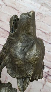 Howling Wolves Bronze Sculpture - Dual Wolf Heads on Marble Base