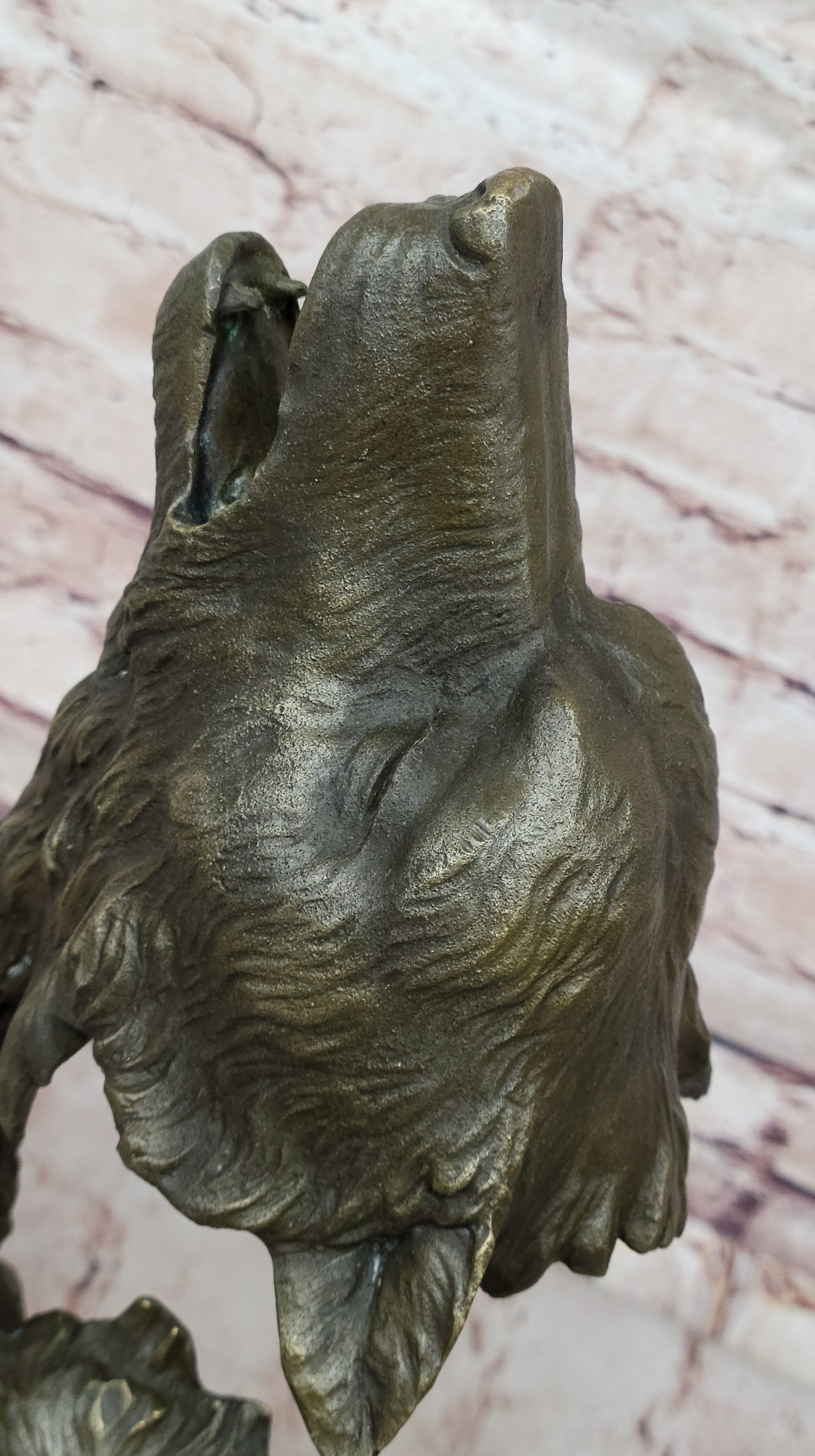 Howling Wolves Bronze Sculpture - Dual Wolf Heads on Marble Base