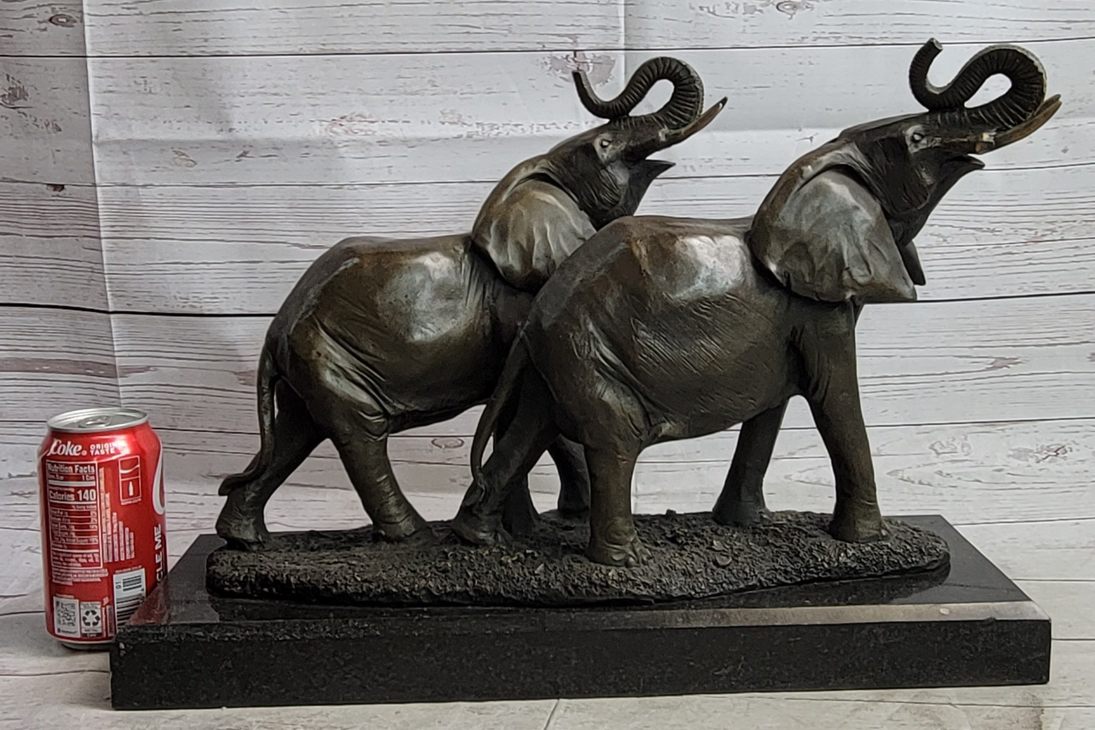 Trumpeting Elephants Bronze Sculpture on Marble Base