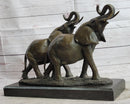 Trumpeting Elephants Bronze Sculpture on Marble Base