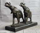 Trumpeting Elephants Bronze Sculpture on Marble Base