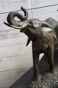 Trumpeting Elephants Bronze Sculpture on Marble Base