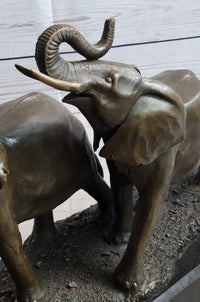 Trumpeting Elephants Bronze Sculpture on Marble Base