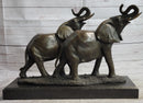 Trumpeting Elephants Bronze Sculpture on Marble Base