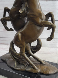 Two Rearing Stallions Bronze Sculpture Signed Art on Marble Base
