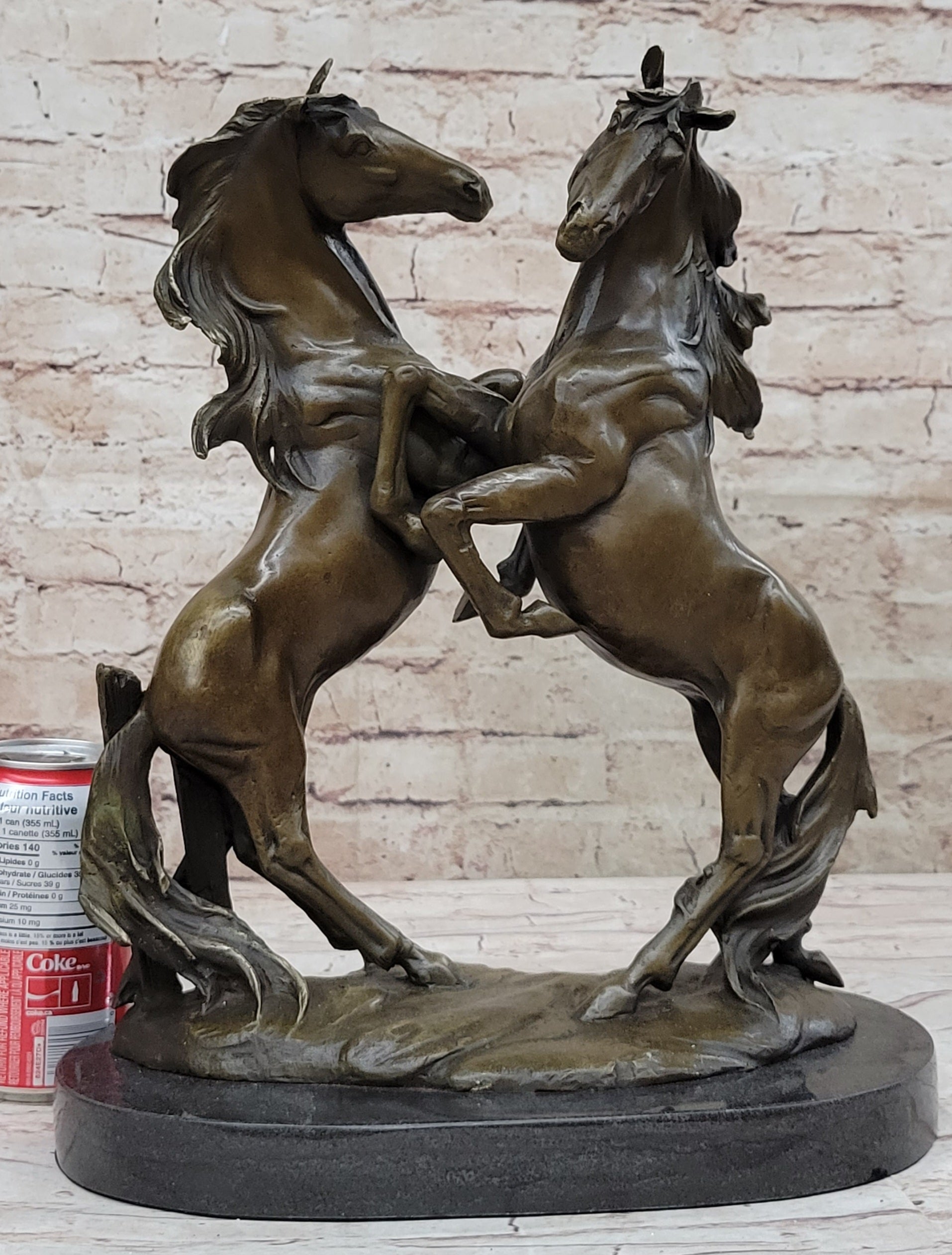Dueling Stallion Horses Hot Cast Bronze Sculpture on Marble Base