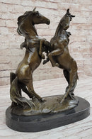 Dueling Stallion Horses Hot Cast Bronze Sculpture on Marble Base