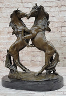 Dueling Stallion Horses Hot Cast Bronze Sculpture on Marble Base