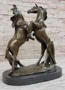Dueling Stallion Horses Hot Cast Bronze Sculpture on Marble Base