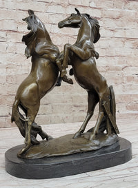 Dueling Stallion Horses Hot Cast Bronze Sculpture on Marble Base