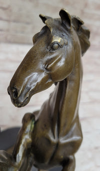 Dueling Stallion Horses Hot Cast Bronze Sculpture on Marble Base