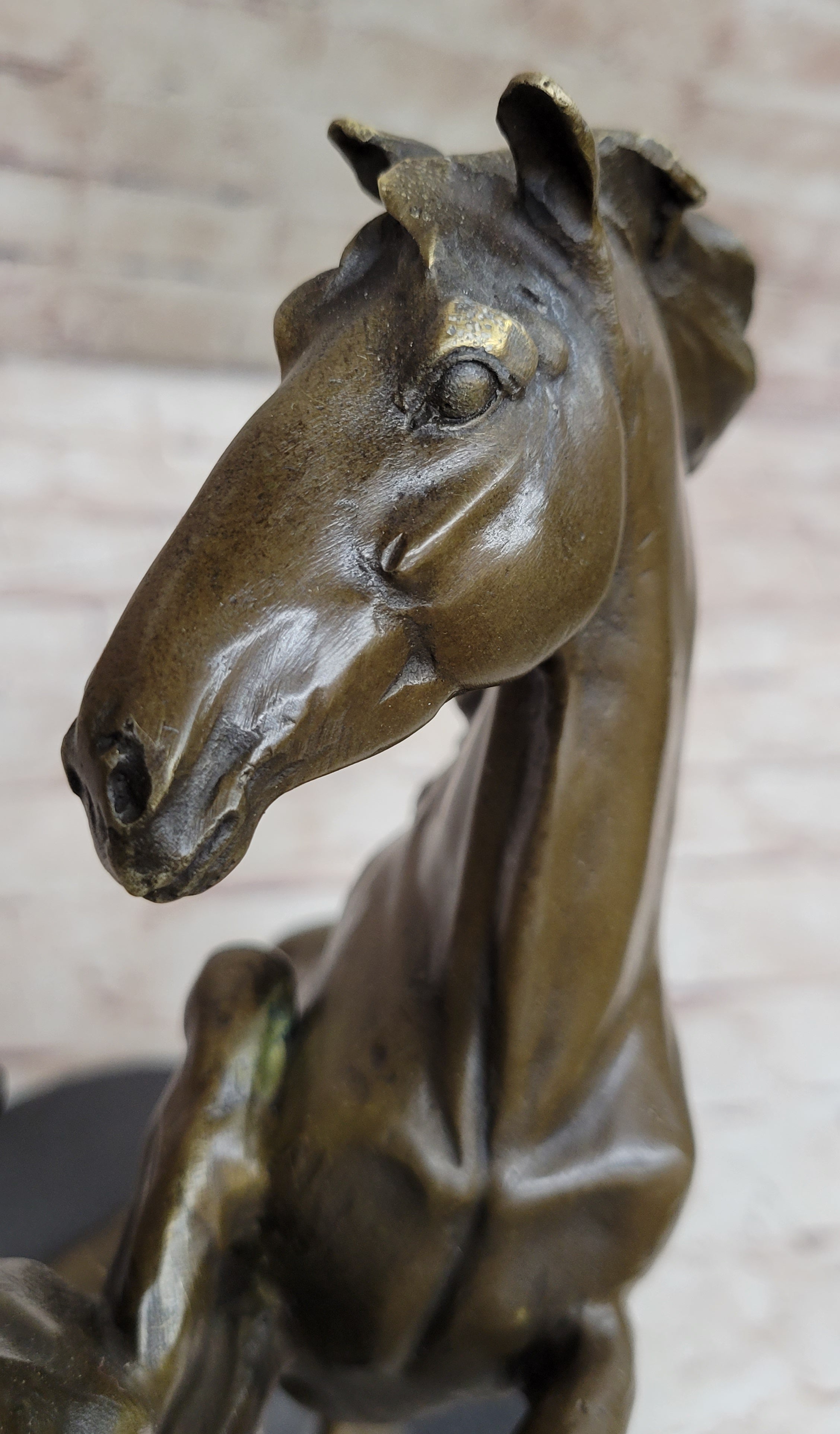 Dueling Stallion Horses Hot Cast Bronze Sculpture on Marble Base