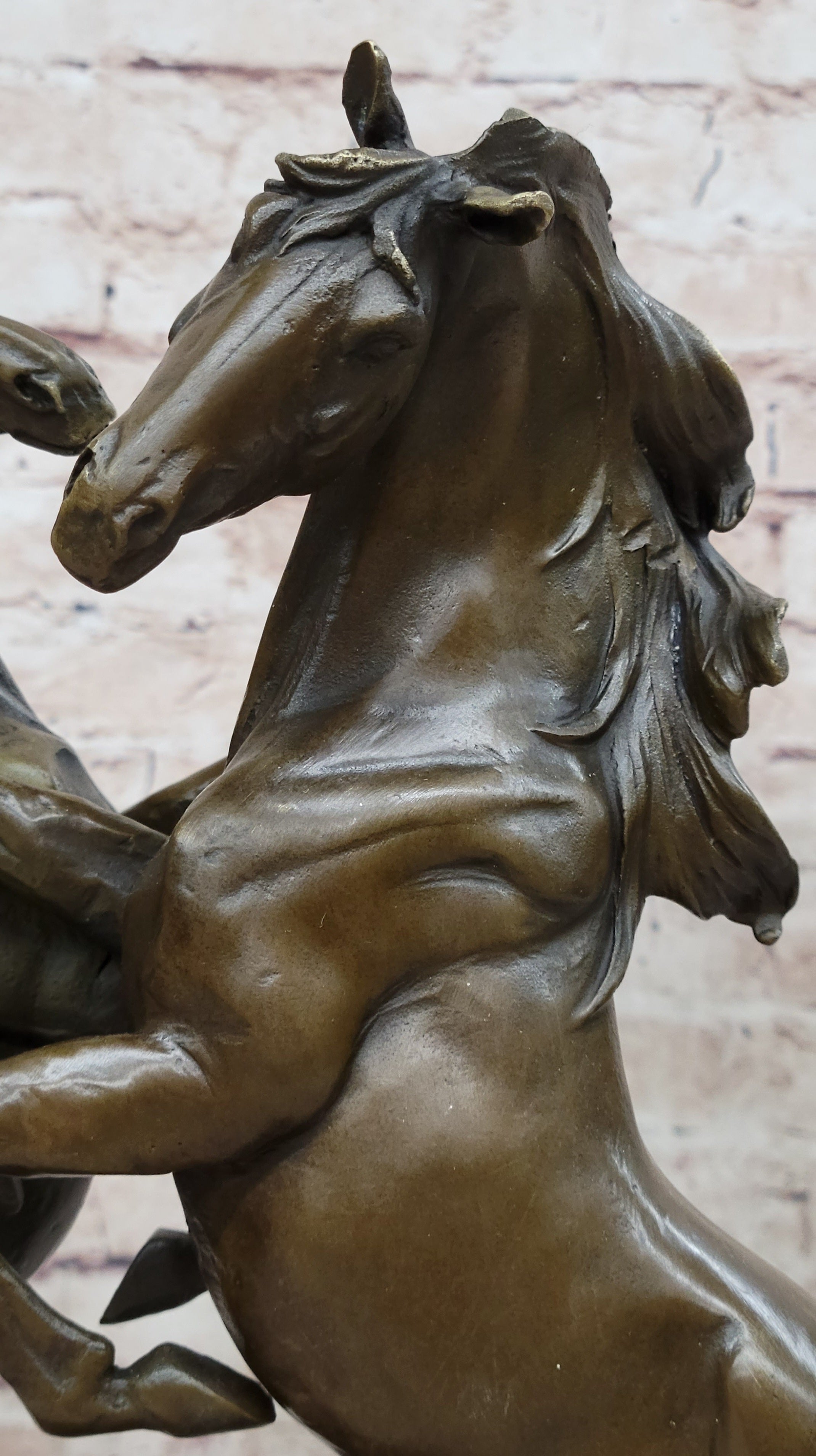 Dueling Stallion Horses Hot Cast Bronze Sculpture on Marble Base