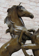 Dueling Stallion Horses Hot Cast Bronze Sculpture on Marble Base