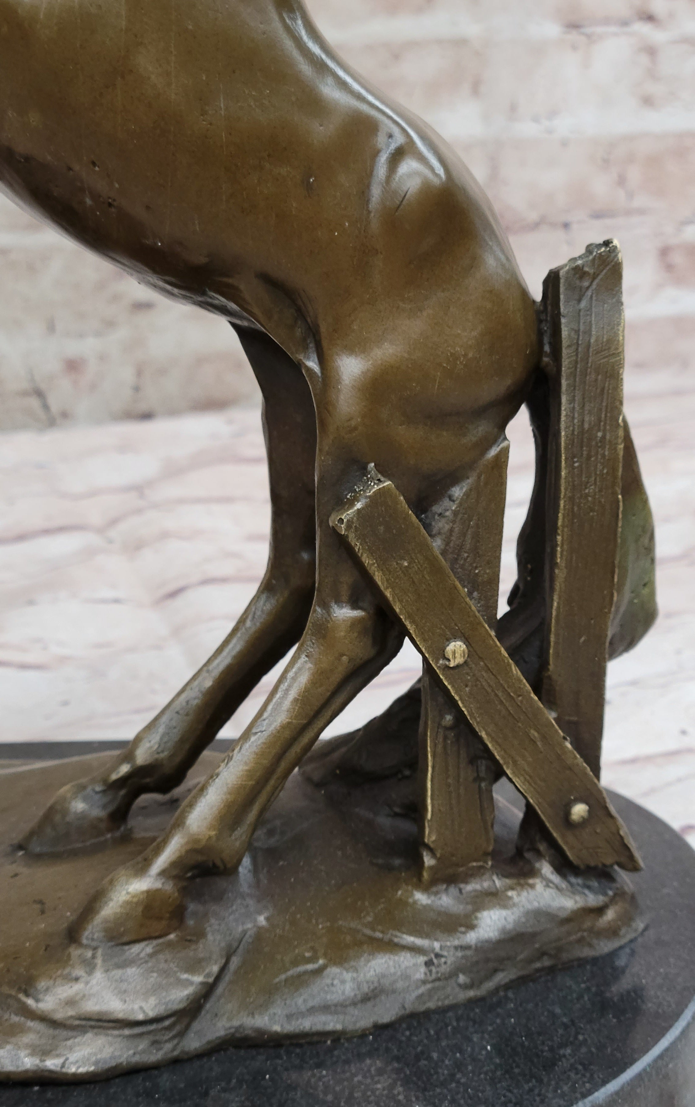 Dueling Stallion Horses Hot Cast Bronze Sculpture on Marble Base
