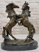 Dueling Stallion Horses Hot Cast Bronze Sculpture on Marble Base