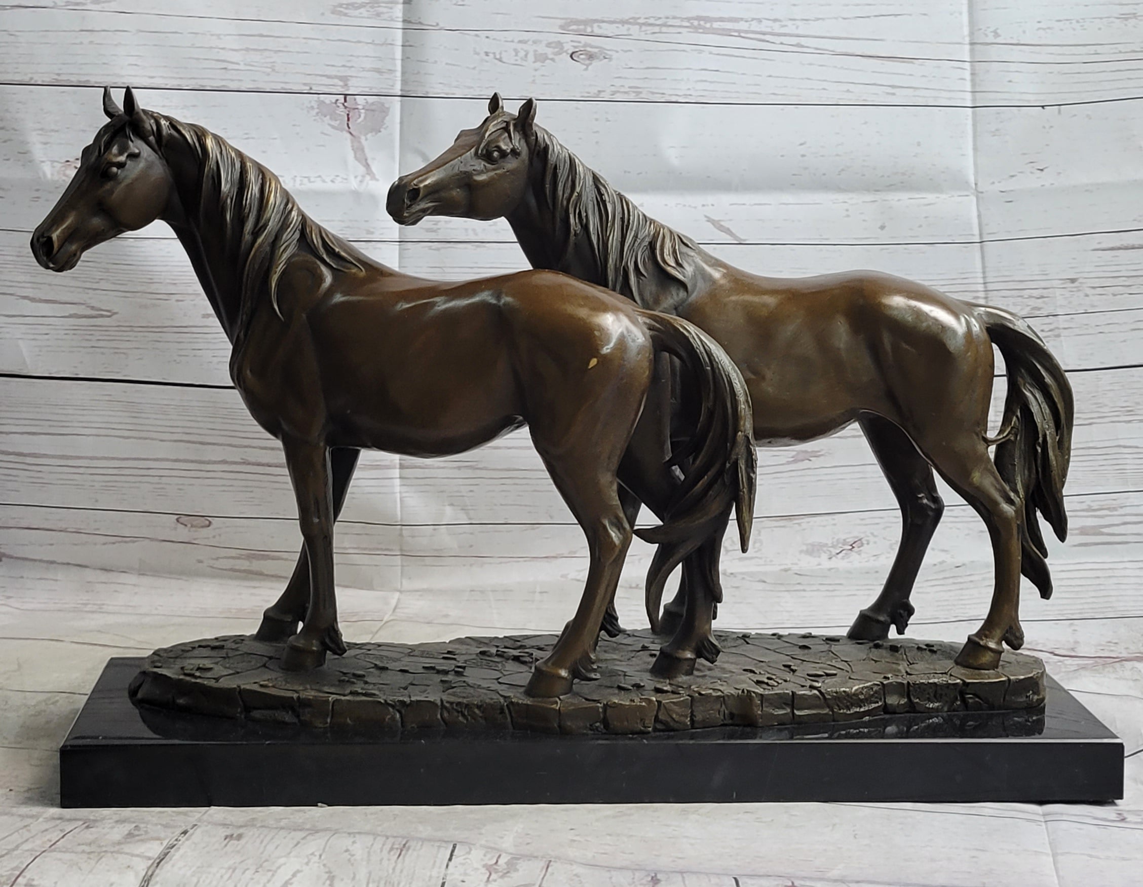Two Horses Bronze Sculpture after PJ Mene on Marble Base