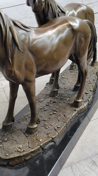 Two Horses Bronze Sculpture after PJ Mene on Marble Base