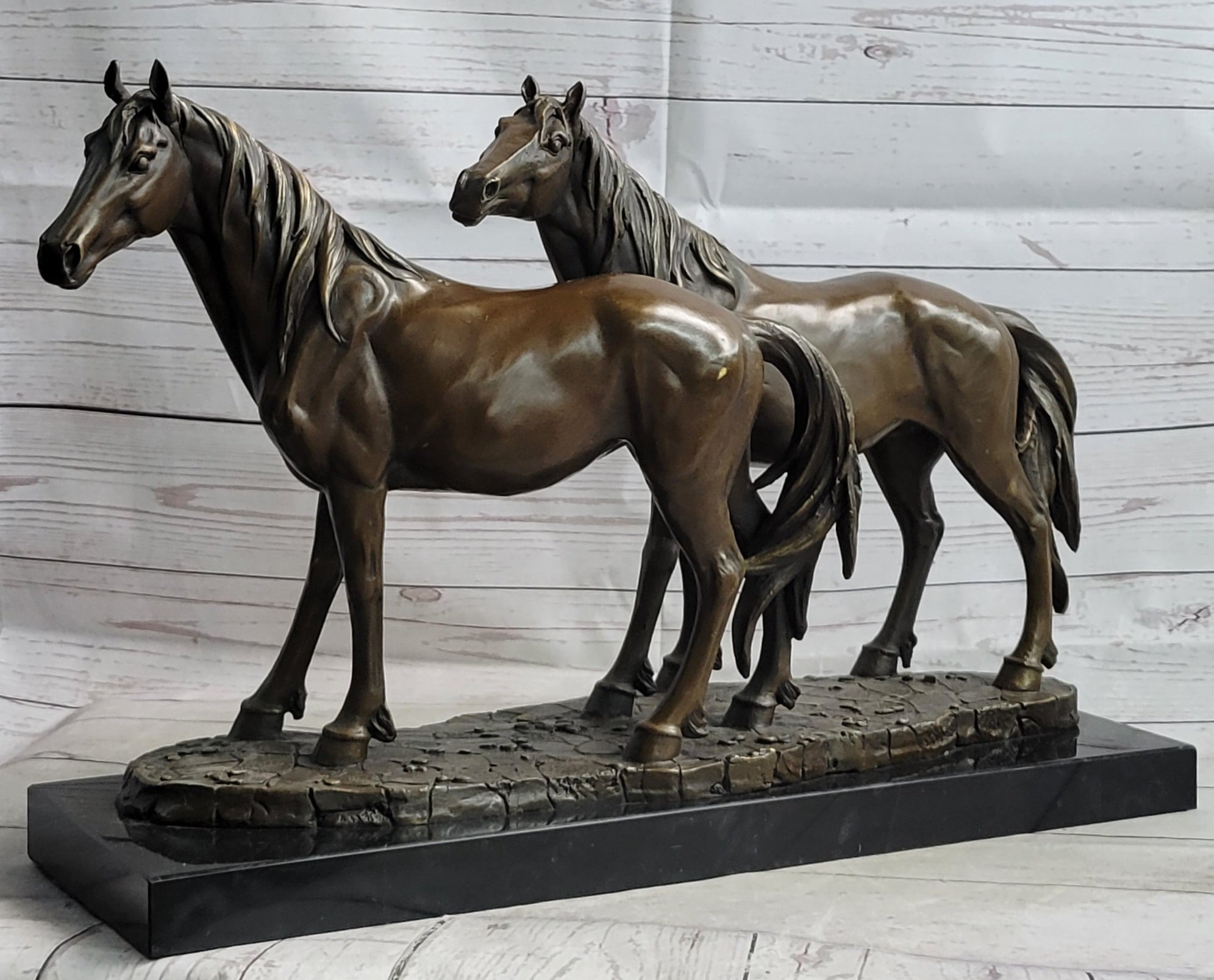 Two Horses Bronze Sculpture after PJ Mene on Marble Base
