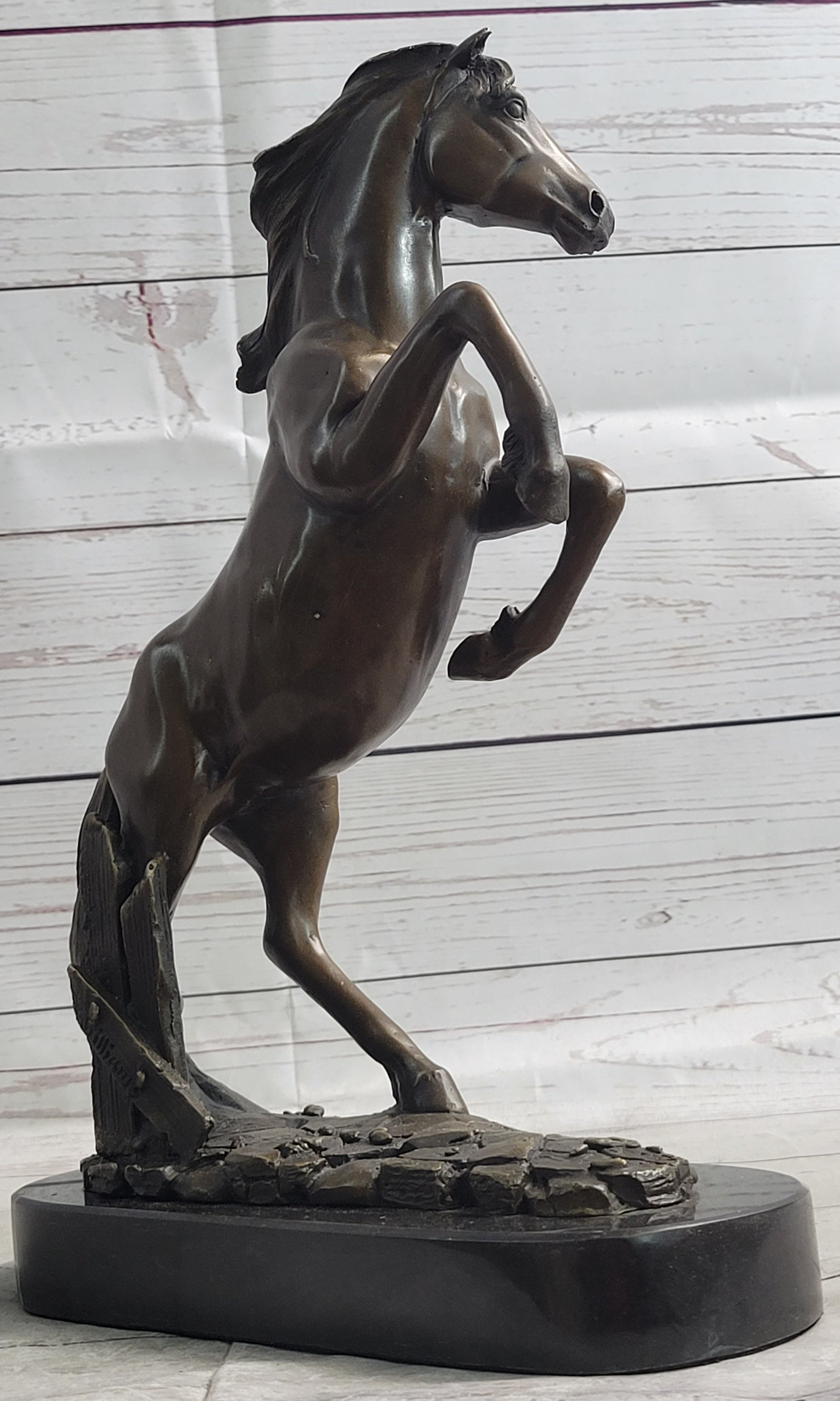 Rearing Horse Bronze Metal Sculpture Equestrian Art Signed