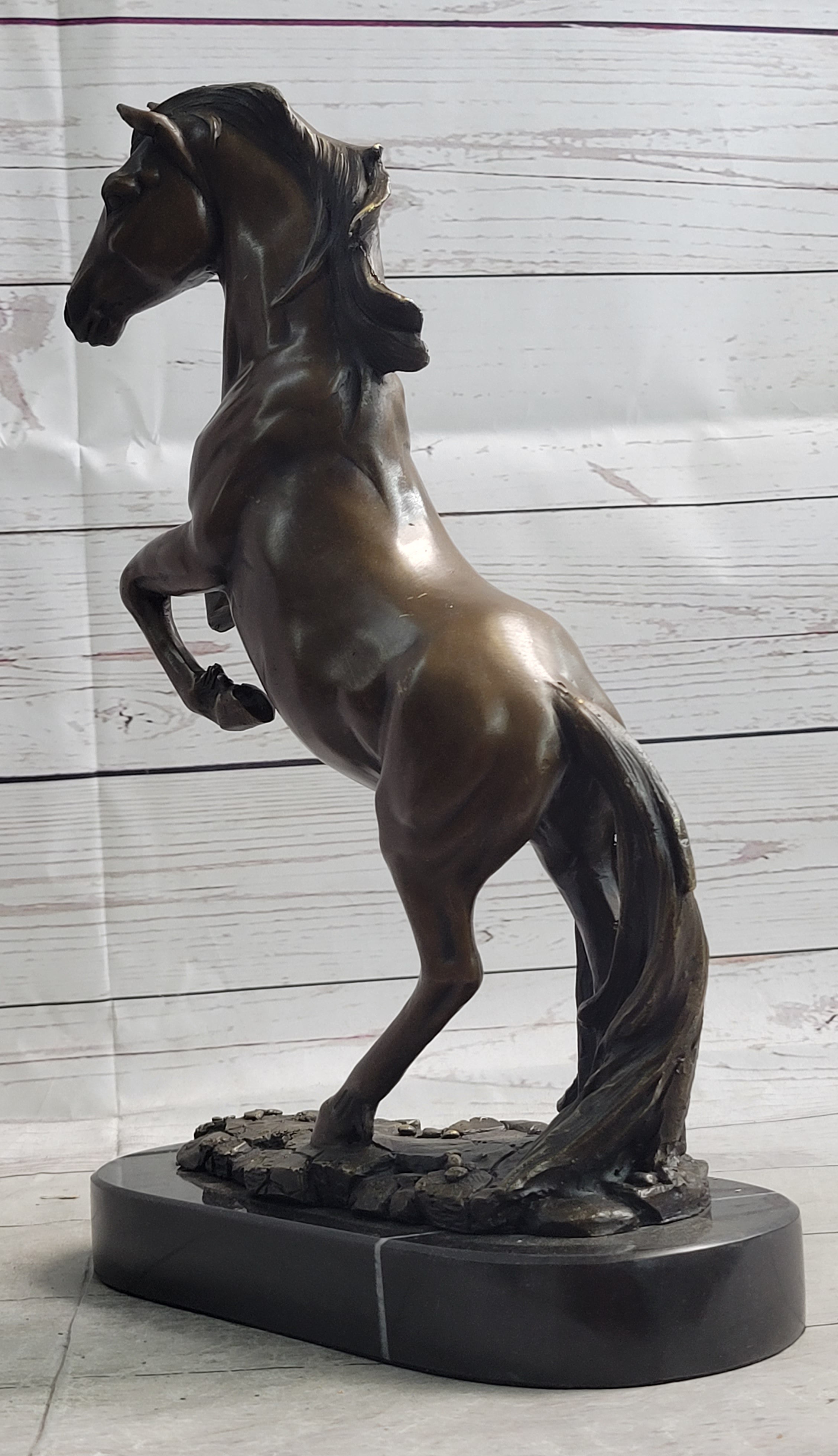 Rearing Horse Bronze Metal Sculpture Equestrian Art Signed
