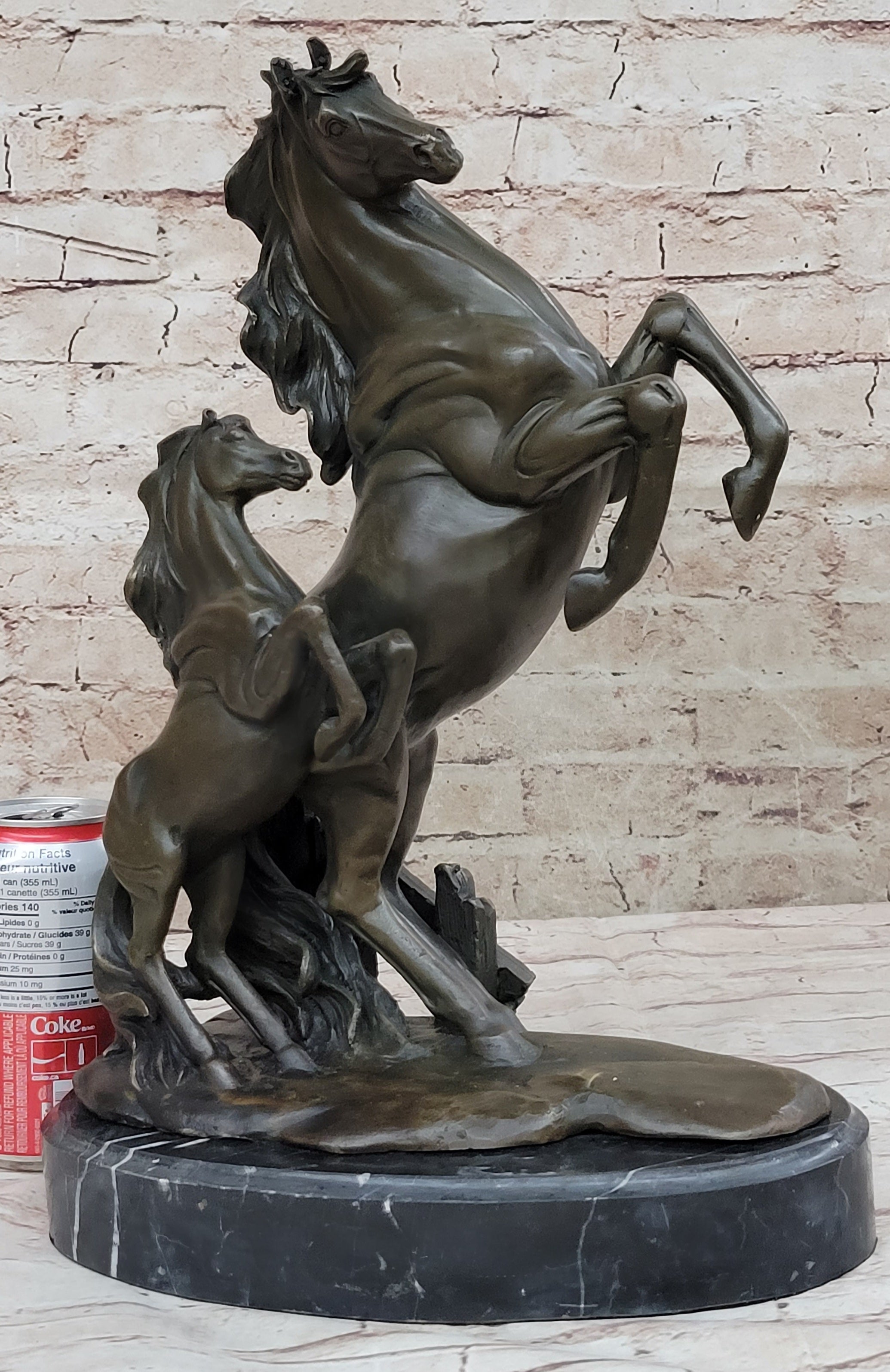 Adult and Baby Horse Pony Dual Rearing Bronze Sculpture