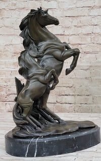 Adult and Baby Horse Pony Dual Rearing Bronze Sculpture