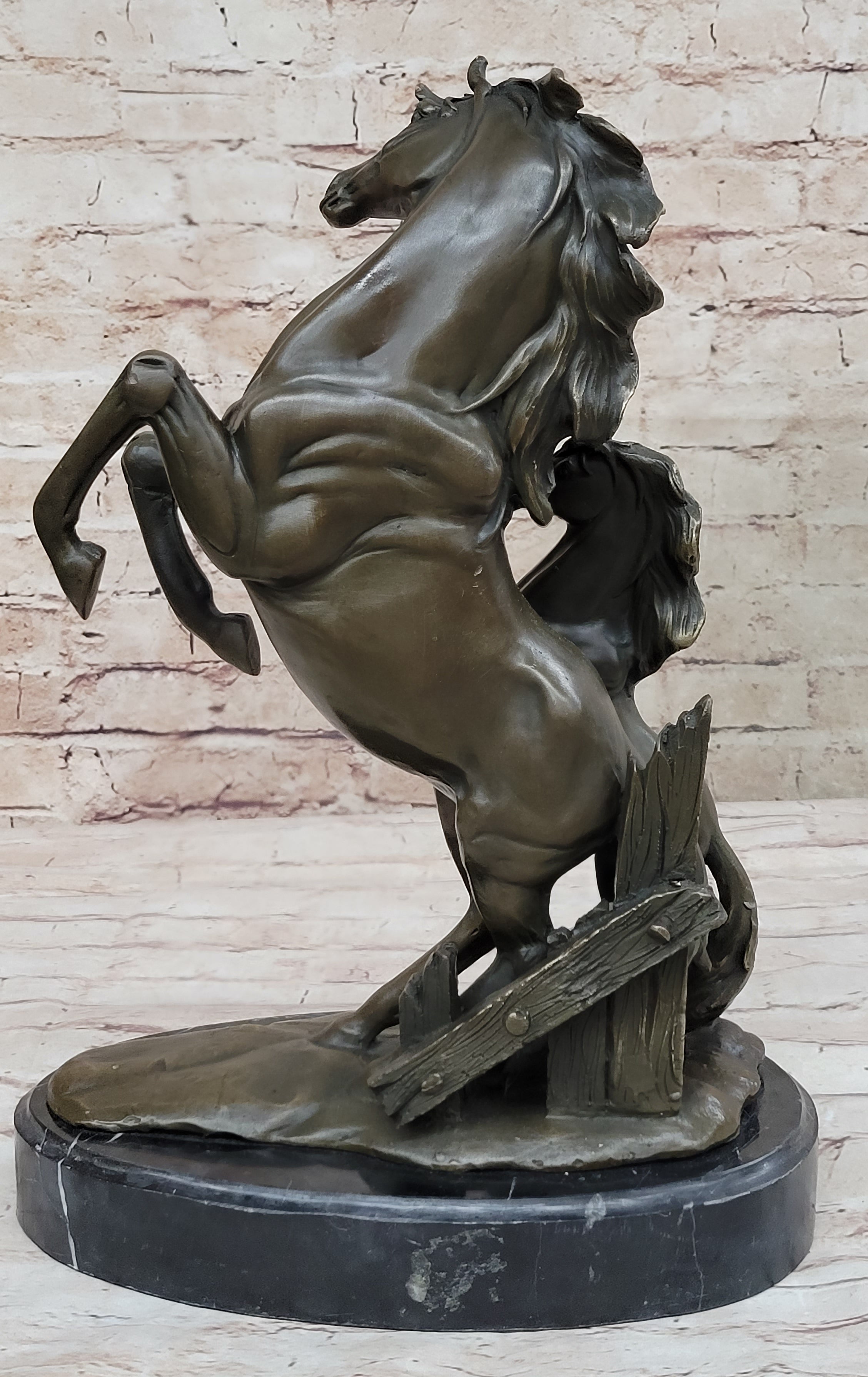 Adult and Baby Horse Pony Dual Rearing Bronze Sculpture