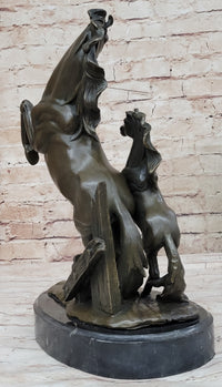Adult and Baby Horse Pony Dual Rearing Bronze Sculpture