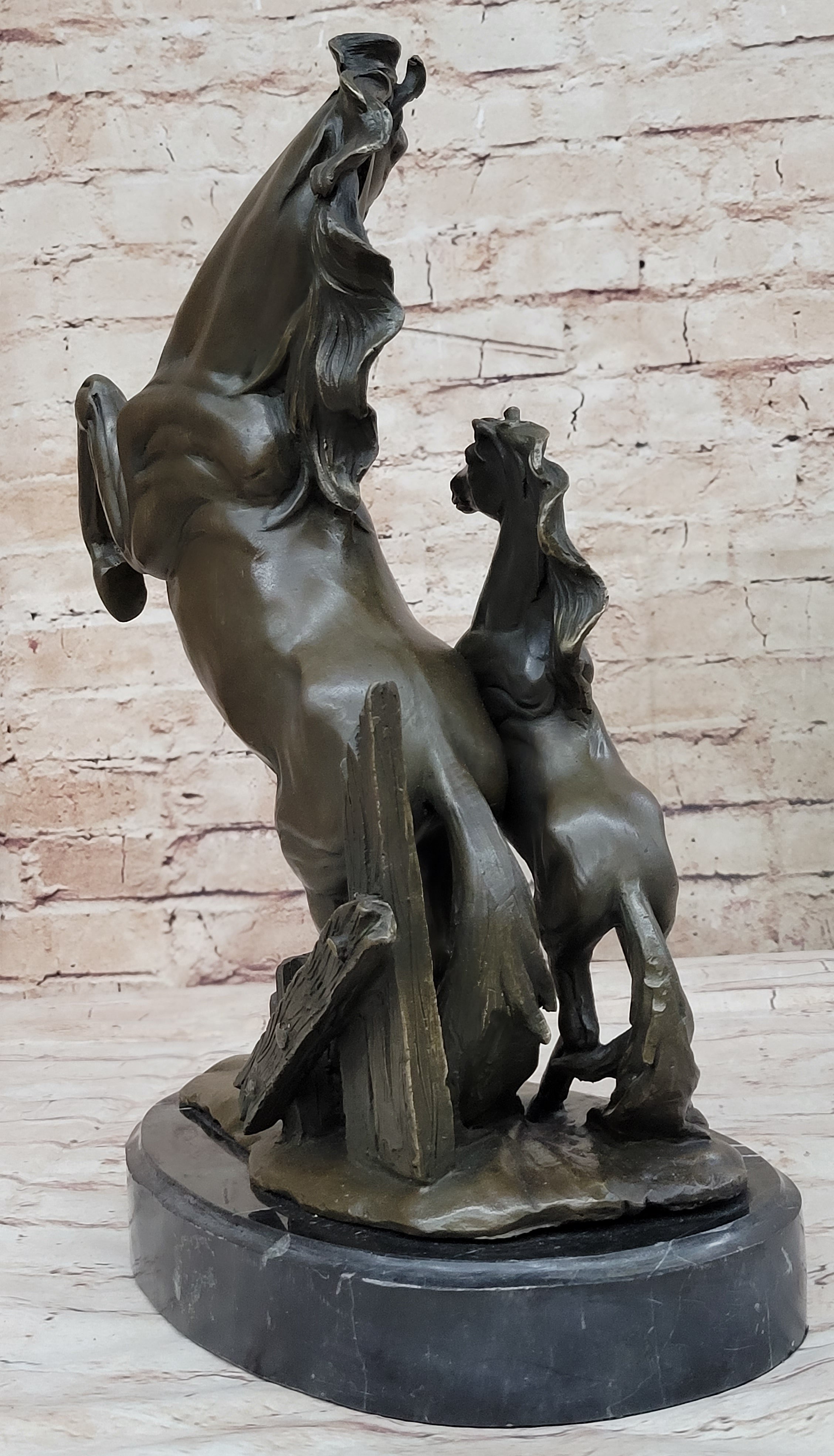 Adult and Baby Horse Pony Dual Rearing Bronze Sculpture