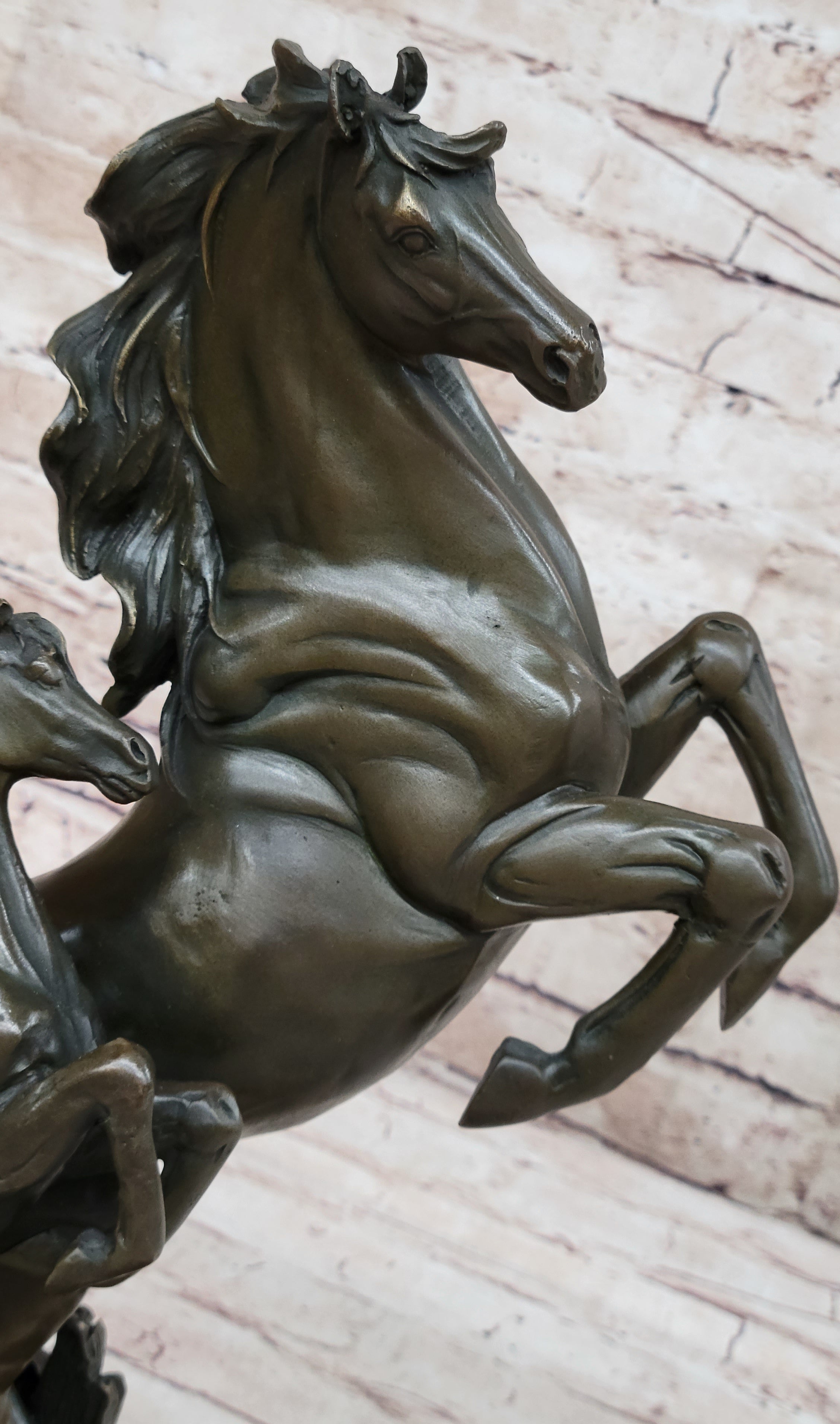Adult and Baby Horse Pony Dual Rearing Bronze Sculpture