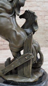 Adult and Baby Horse Pony Dual Rearing Bronze Sculpture