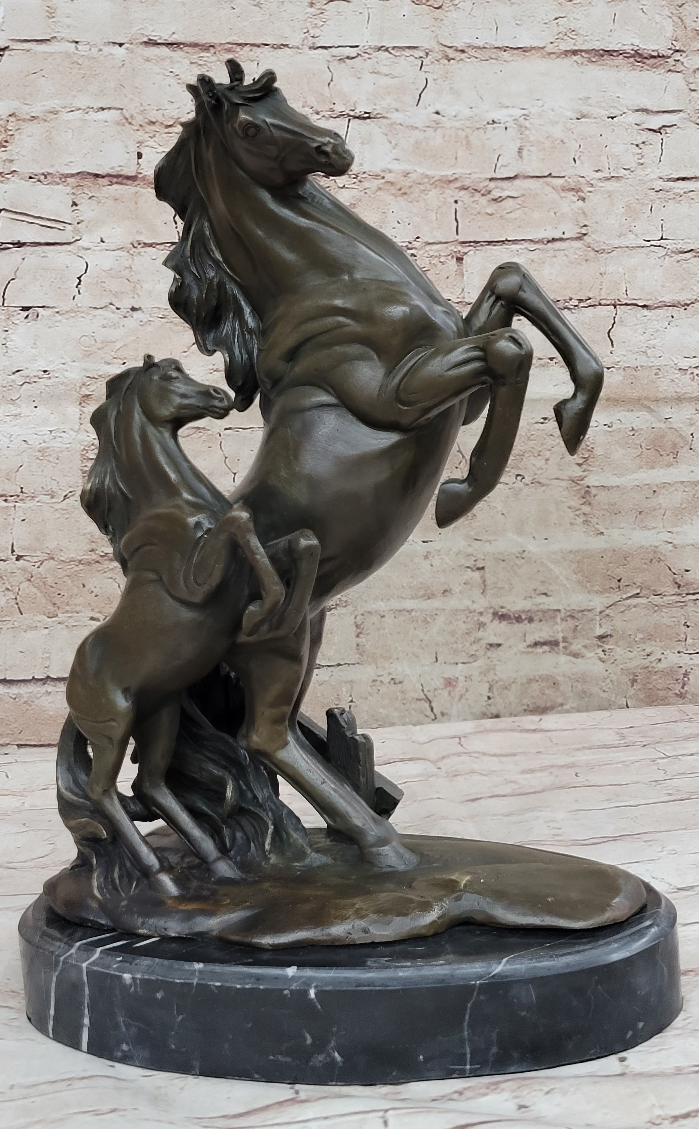Adult and Baby Horse Pony Dual Rearing Bronze Sculpture