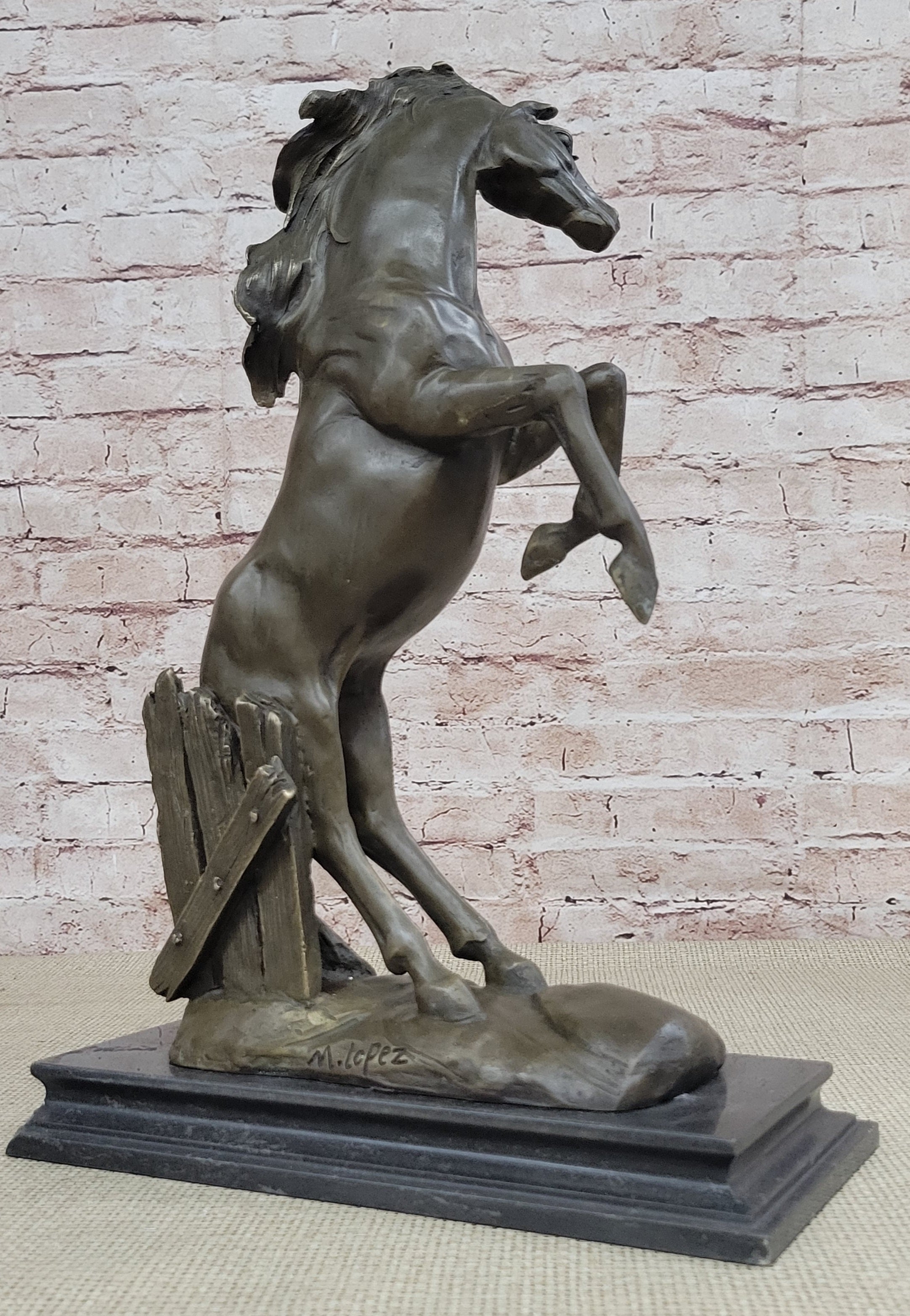 Rearing Stallion Horse Bronze Sculpture Signed Art