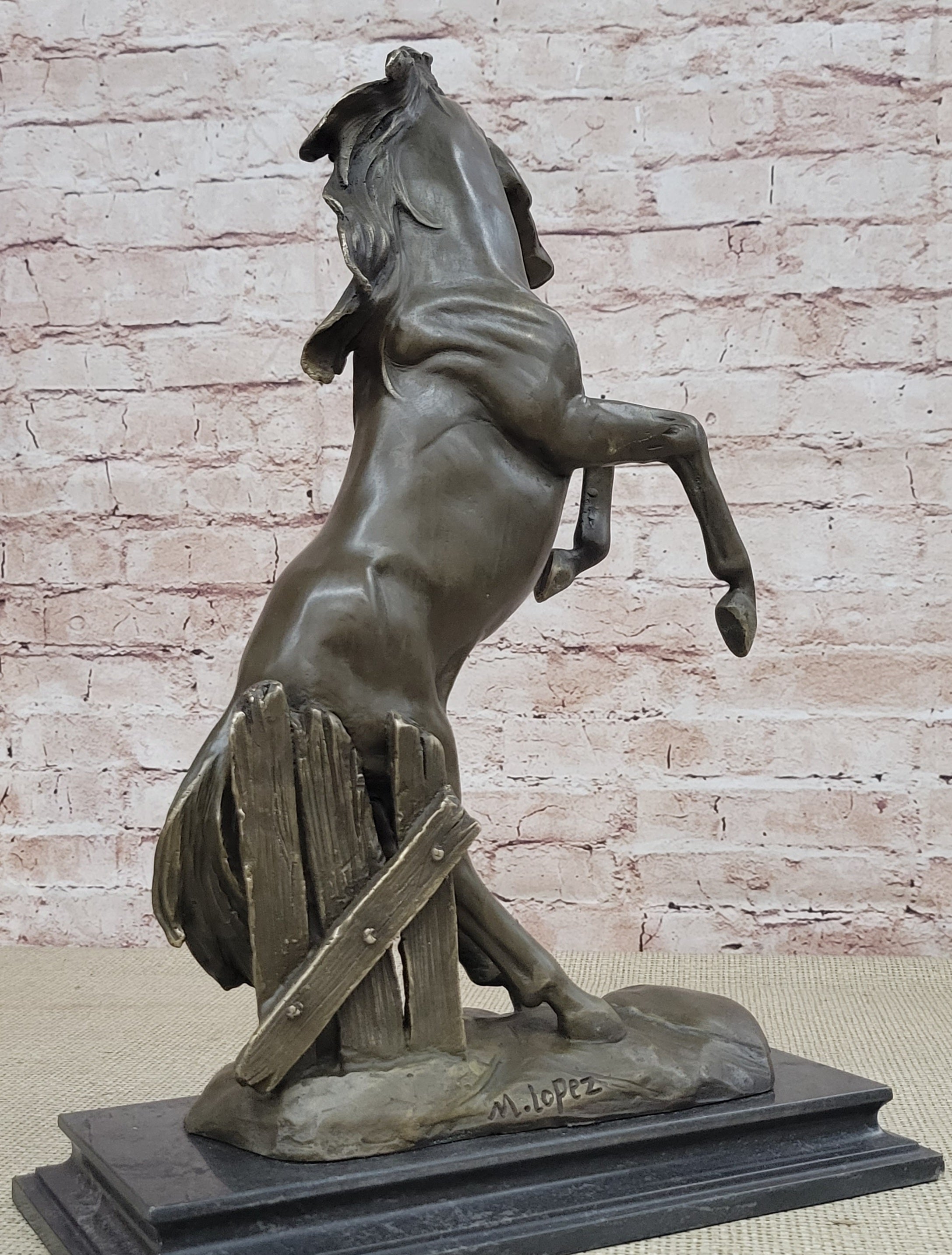 Rearing Stallion Horse Bronze Sculpture Signed Art
