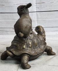 Tortoise and the Hare Aesop Fable Bronze Sculpture Signed Art