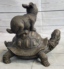 Tortoise and the Hare Aesop Fable Bronze Sculpture Signed Art