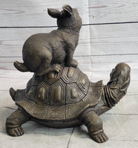 Tortoise and the Hare Aesop Fable Bronze Sculpture Signed Art