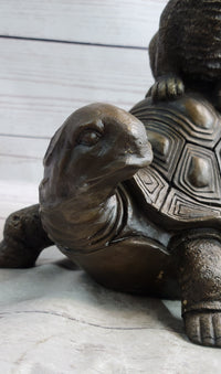 Tortoise and the Hare Aesop Fable Bronze Sculpture Signed Art
